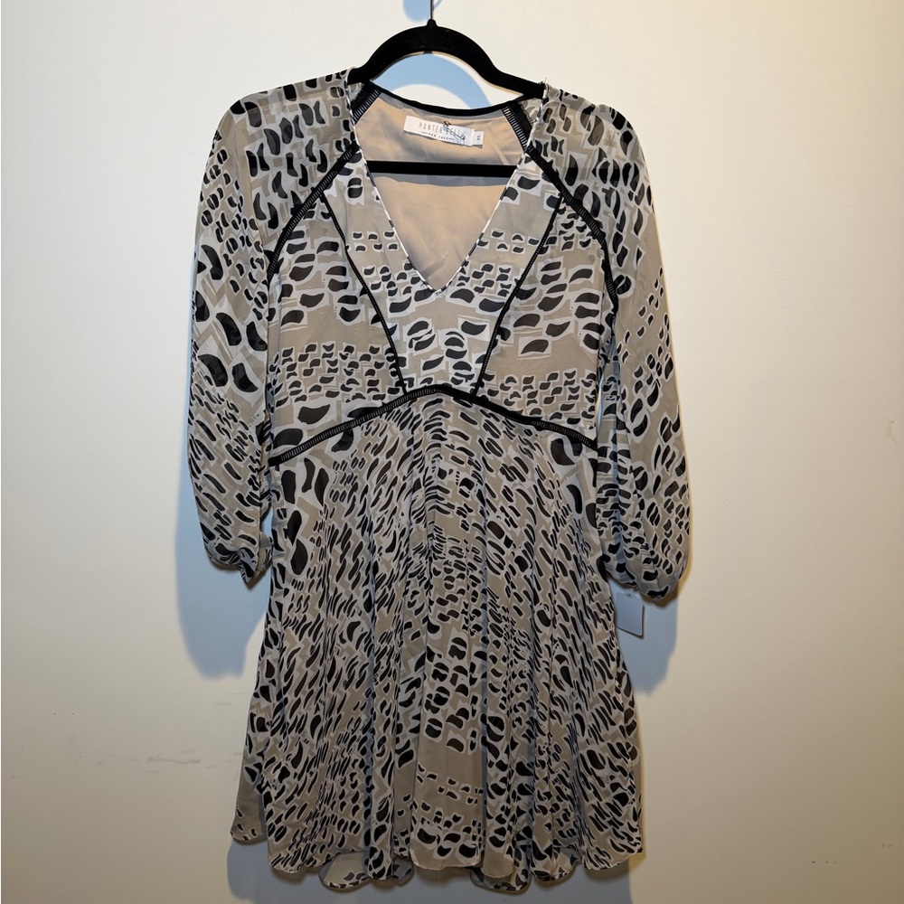 Hunter Bell Black and Cream Patterned Dress‎